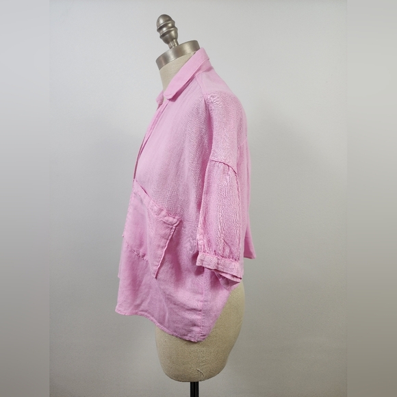Zara Pink Button-Down Linen Shirt , sz MD - Picture 5 of 8